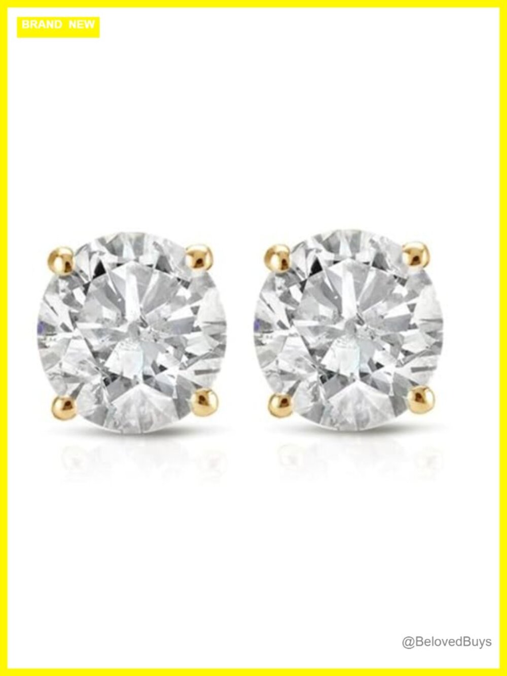 1/3ct Diamond Stud Earrings 14K Yellow Gold Prong Set Push Back